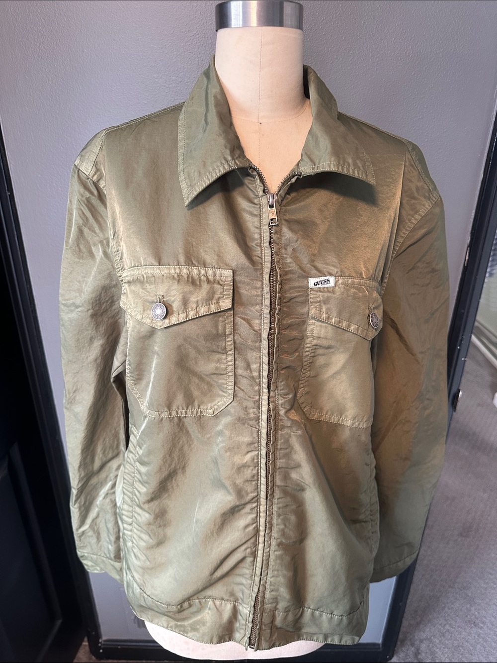 Guess Olive Utility Zip-Front Jacket